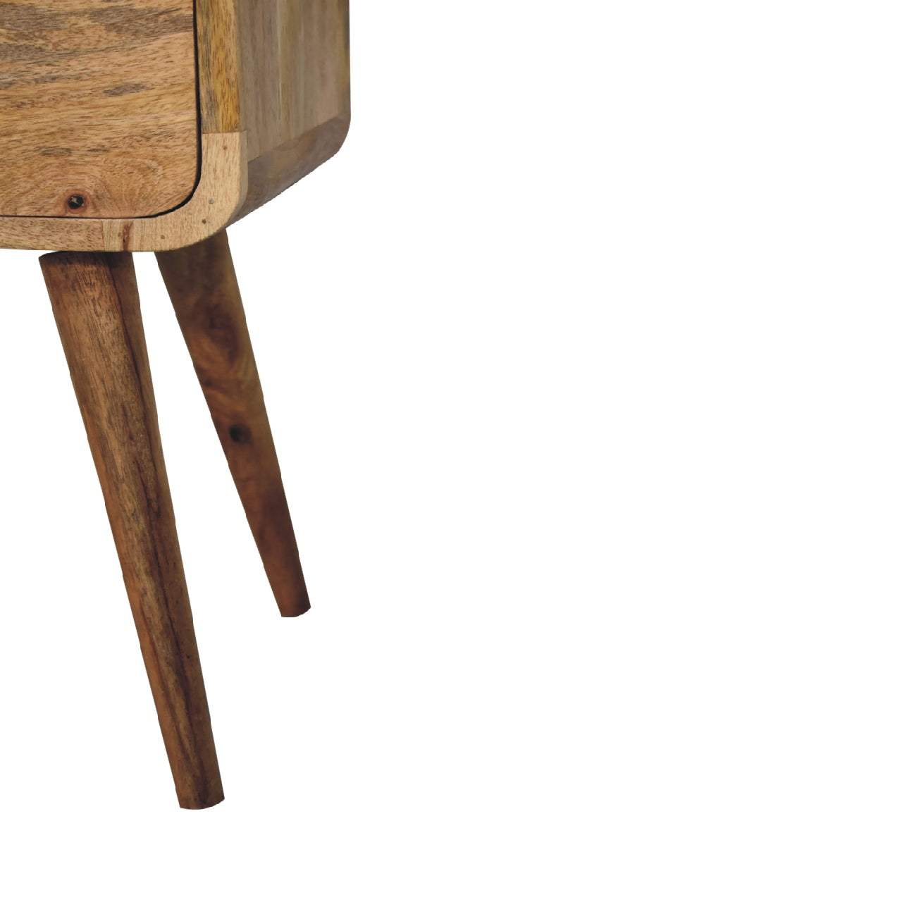 Mini Curved Nightstand - 100% Solid Mango Wood Oak Finish