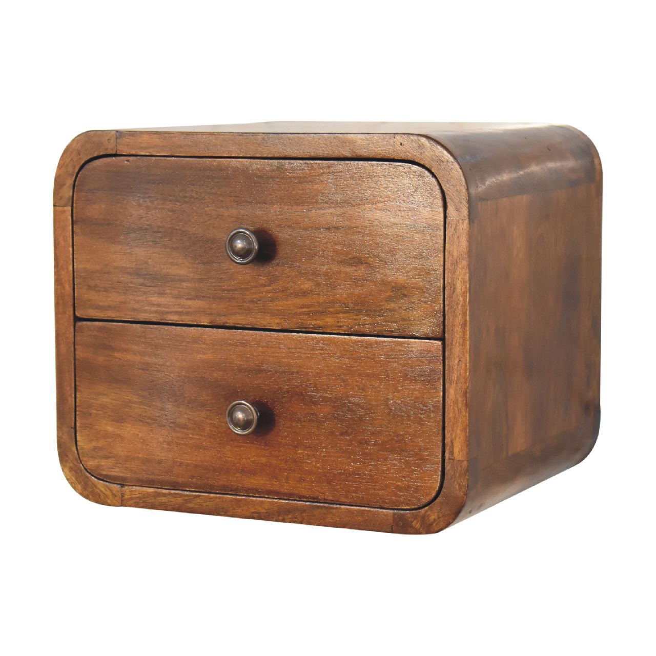 Floating Mini Chestnut Nightstand - Solid Mango Wood 2 Drawers