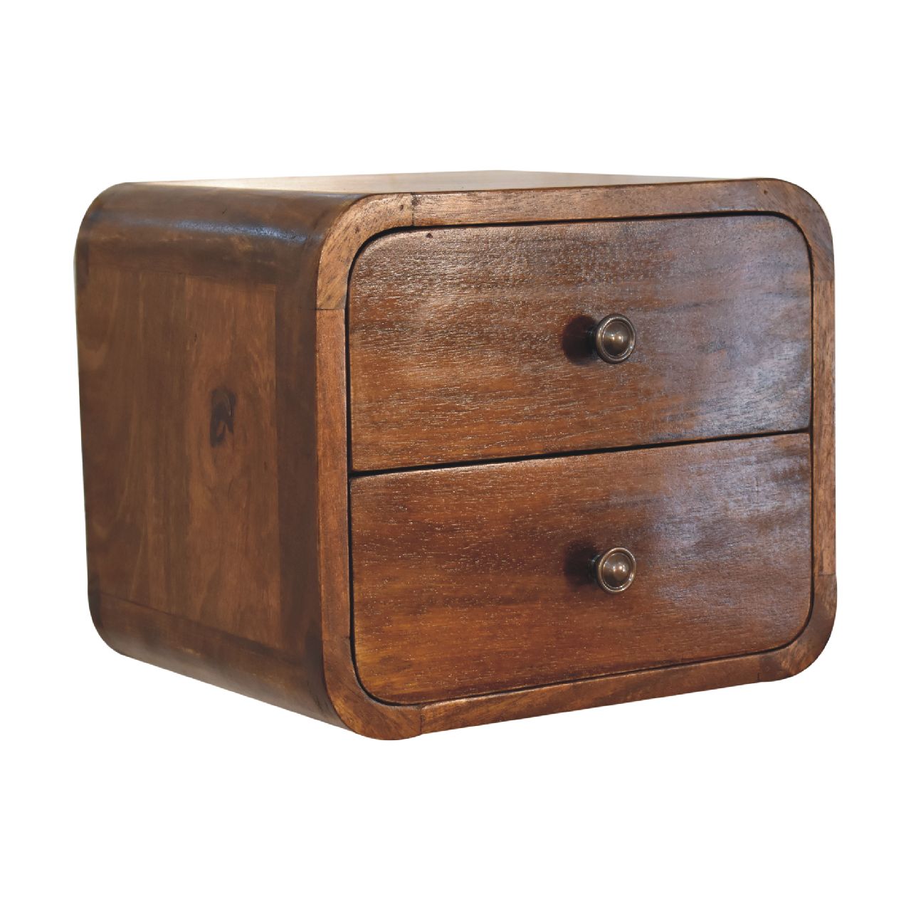 Floating Mini Chestnut Nightstand - Solid Mango Wood 2 Drawers