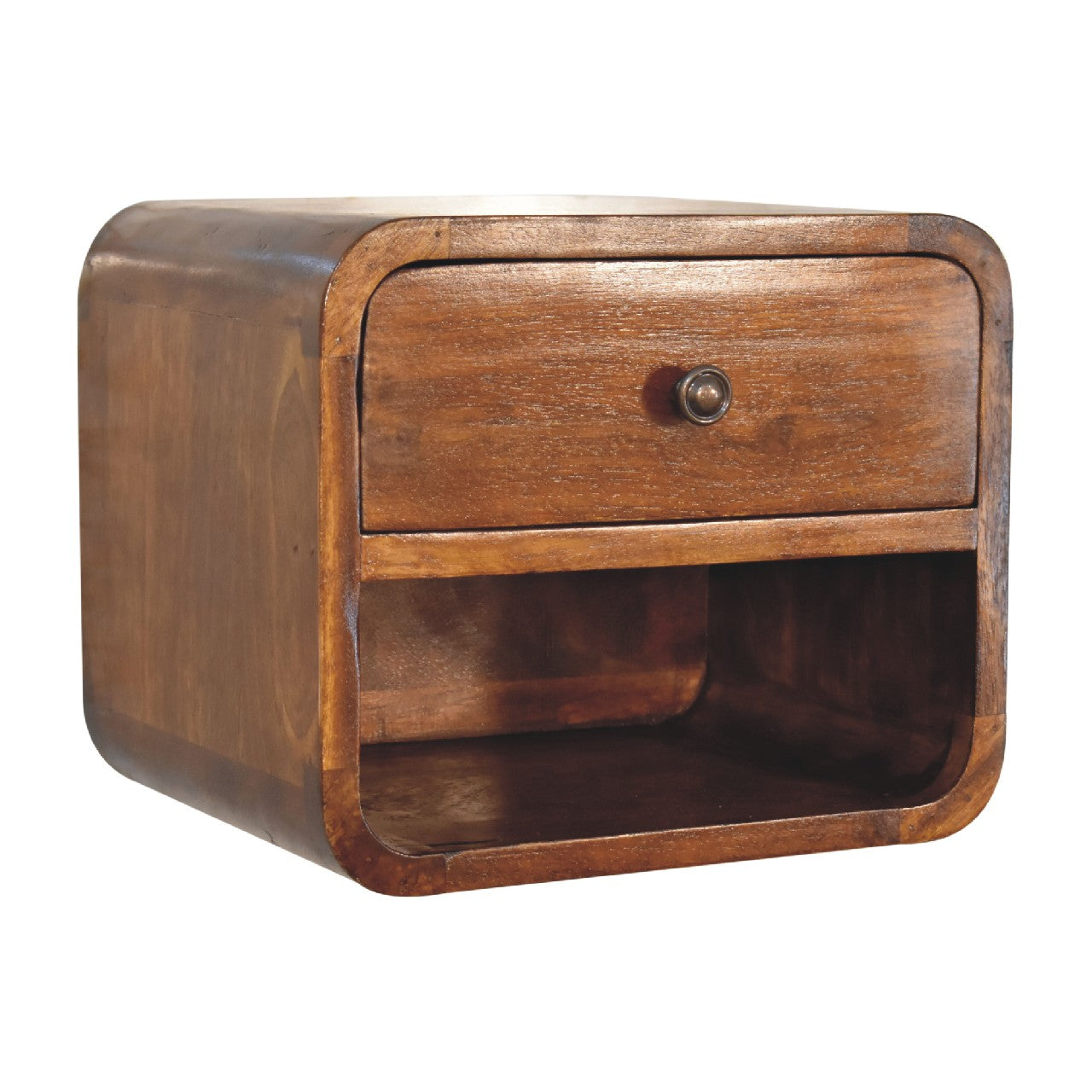Mini Curve Floating Nightstand - Chestnut Solid Mango Wood