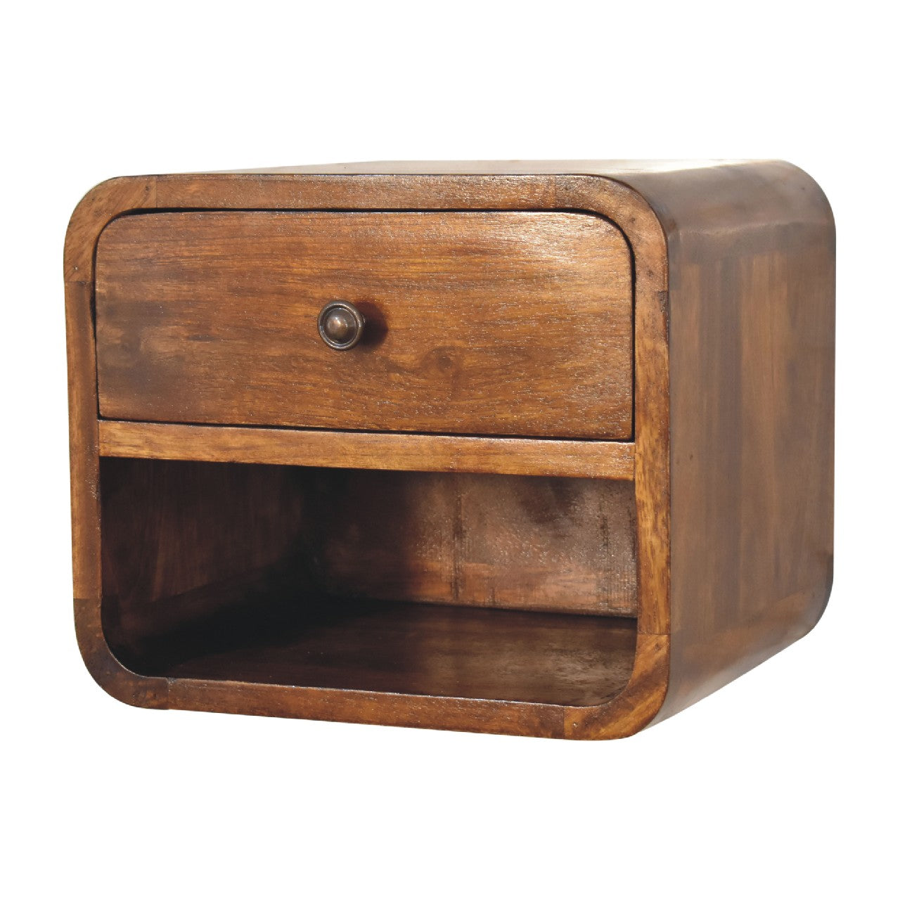 Mini Curve Floating Nightstand - Chestnut Solid Mango Wood