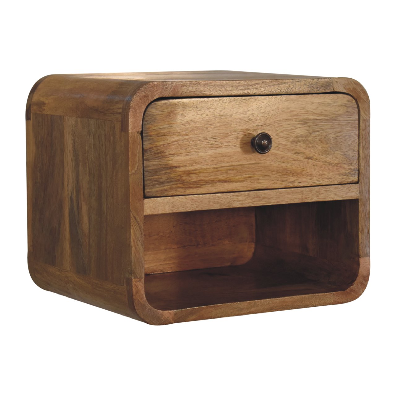 Mini Mango Wood Floating Nightstand - Oak-ish Finish 1 Drawer
