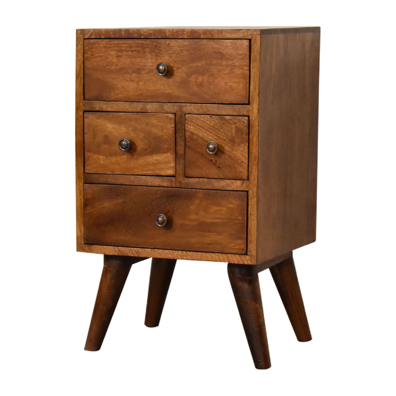 4 Drawer Solid Mango Wood Nightstand - Chestnut Finish