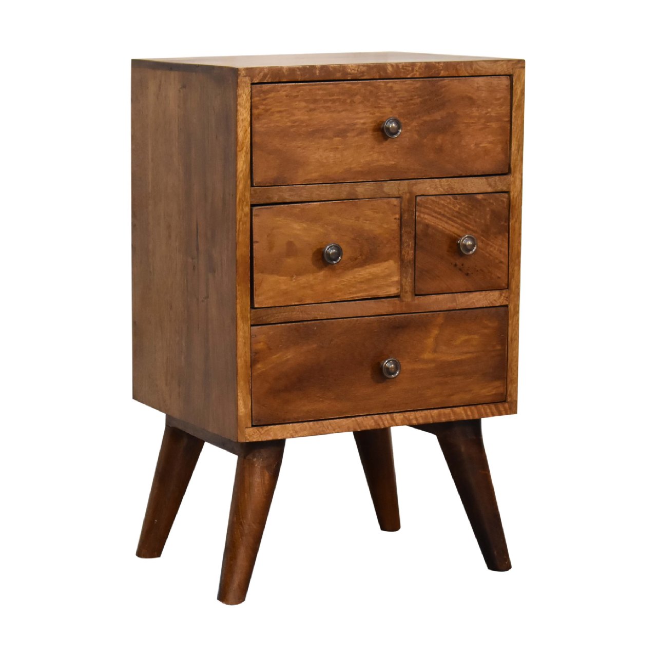 4 Drawer Solid Mango Wood Nightstand - Chestnut Finish