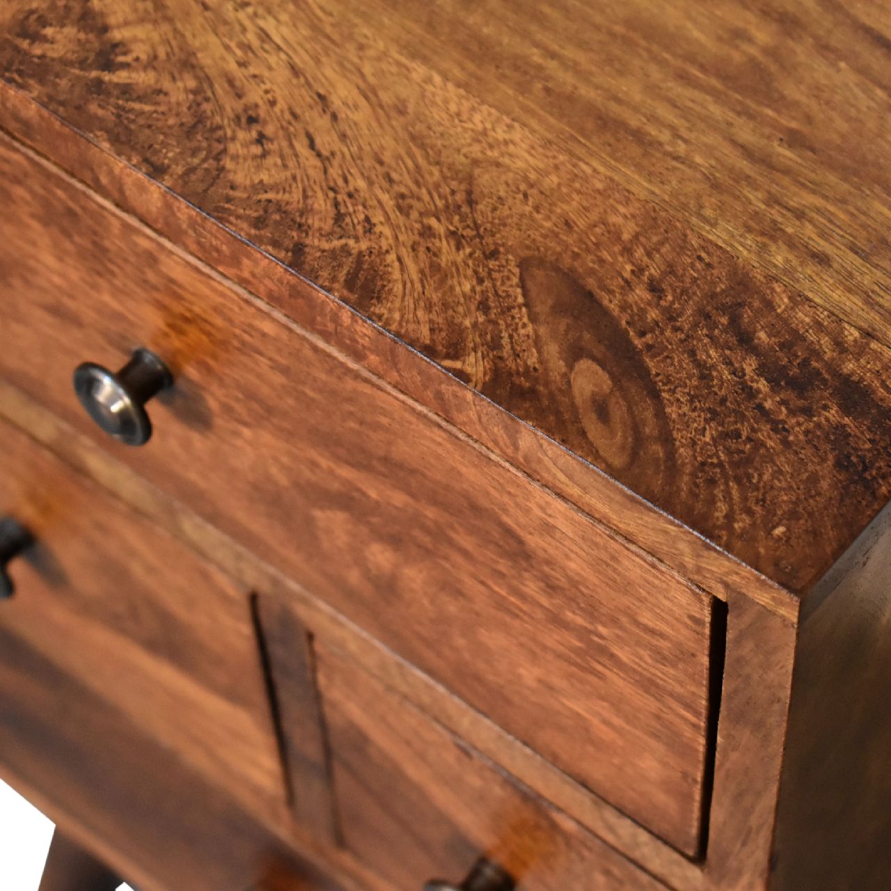 4 Drawer Solid Mango Wood Nightstand - Chestnut Finish