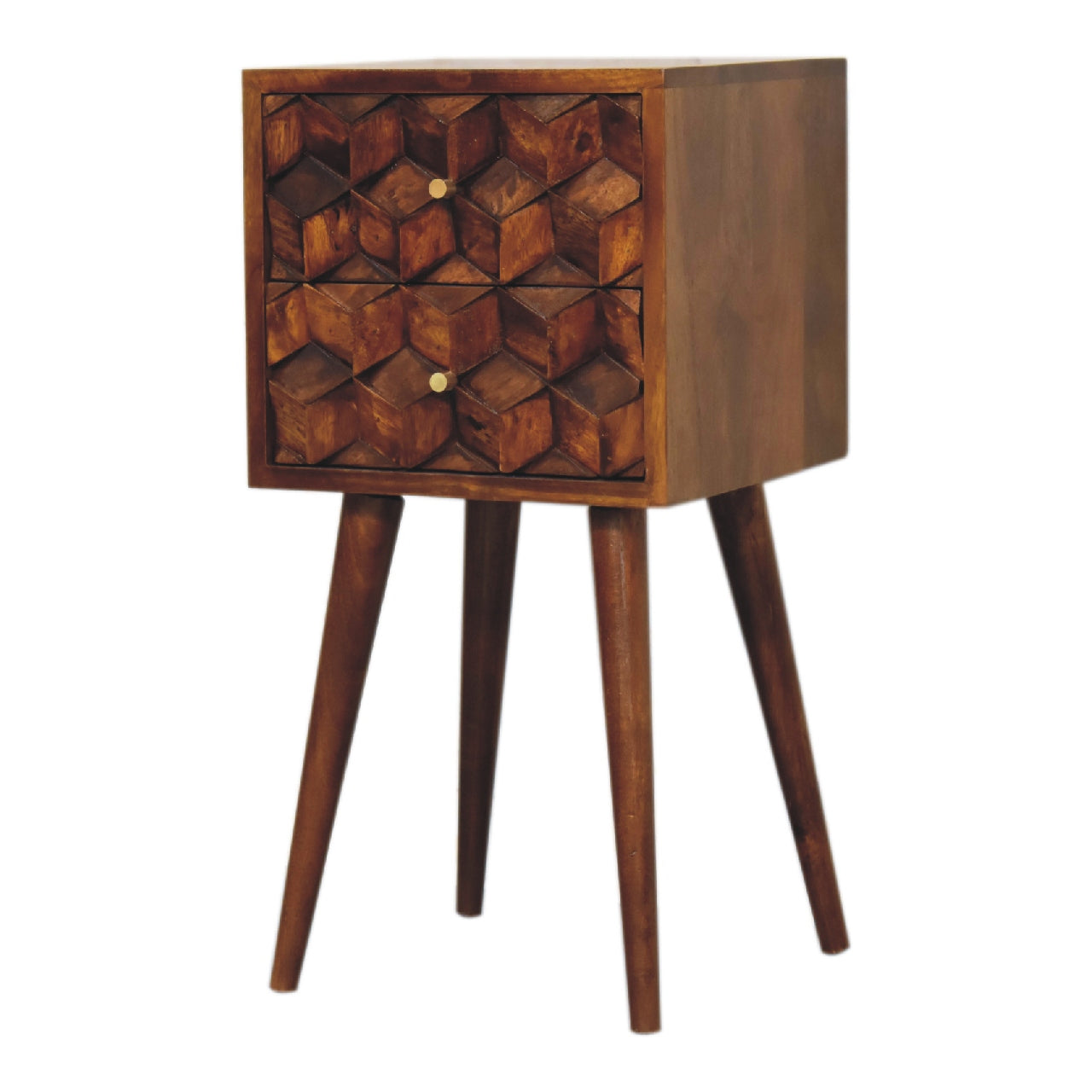 Mini Chestnut Cube 2-Drawer Nightstand - Solid Mango Wood