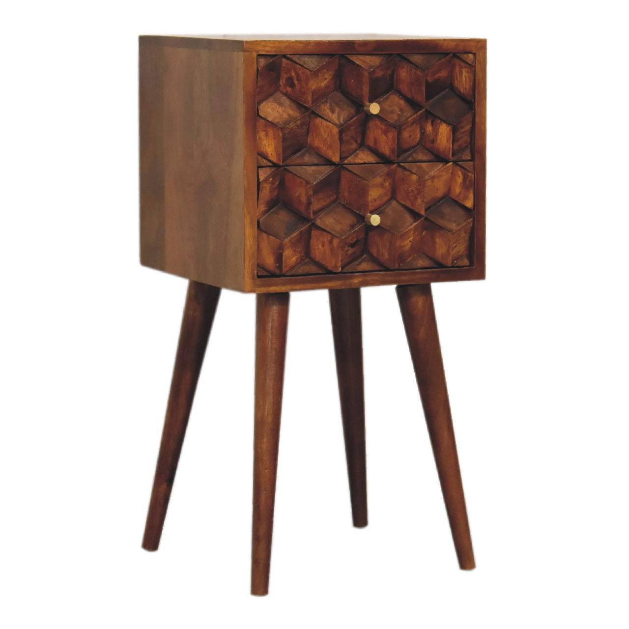 Mini Chestnut Cube 2-Drawer Nightstand - Solid Mango Wood