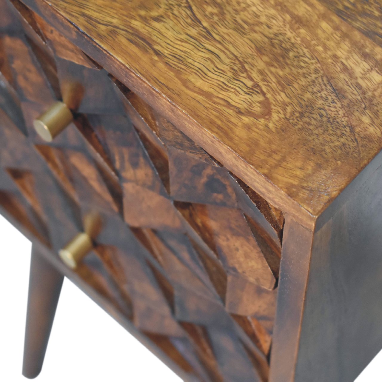 Mini Chestnut Cube 2-Drawer Nightstand - Solid Mango Wood