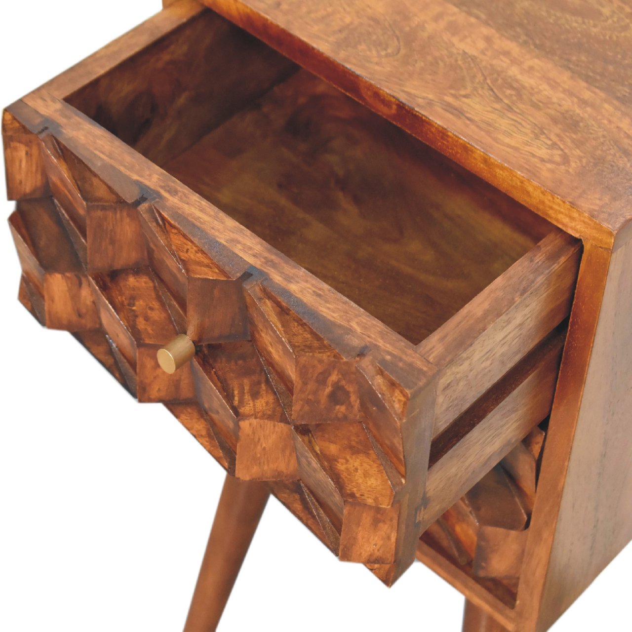 Mini Chestnut Cube 2-Drawer Nightstand - Solid Mango Wood