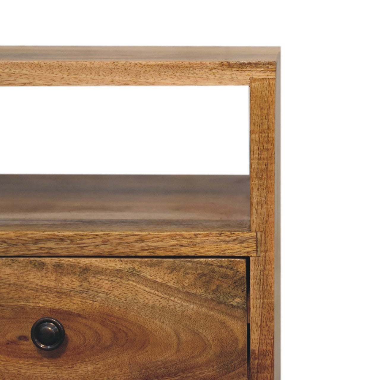 Mini Oak-ish Solid Mango Wood Nightstand - 2 Drawers & Slot