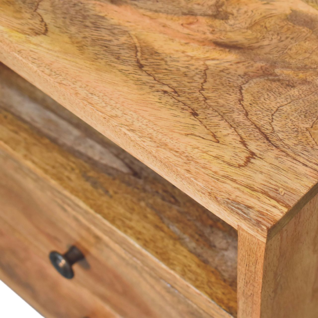 Mini Oak-ish Solid Mango Wood Nightstand - 2 Drawers & Slot