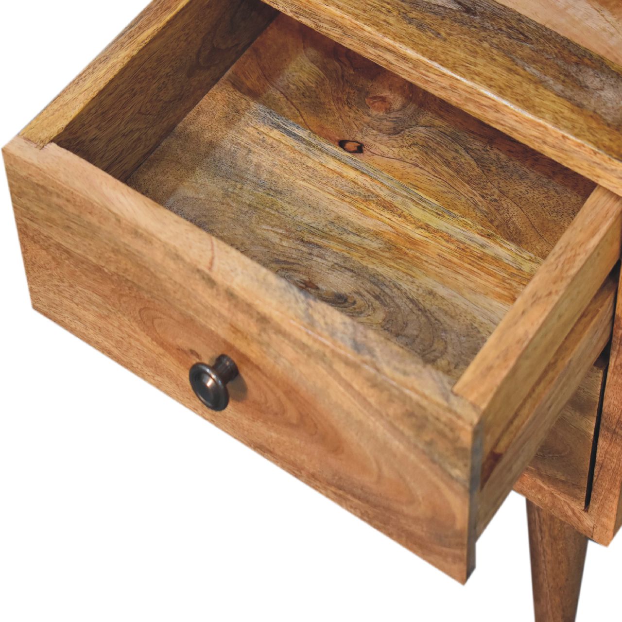 Mini Oak-ish Solid Mango Wood Nightstand - 2 Drawers & Slot