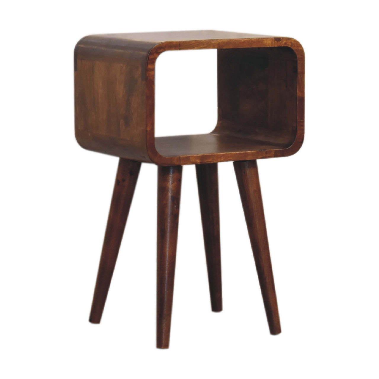 Mini Chestnut Curved Open Nightstand - Solid Mango Wood