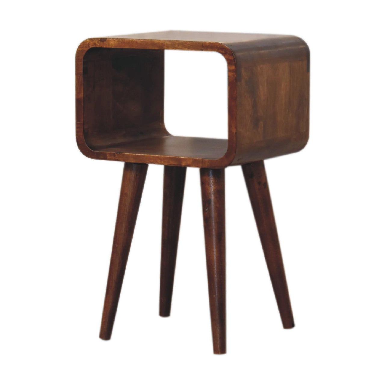 Mini Chestnut Curved Open Nightstand - Solid Mango Wood