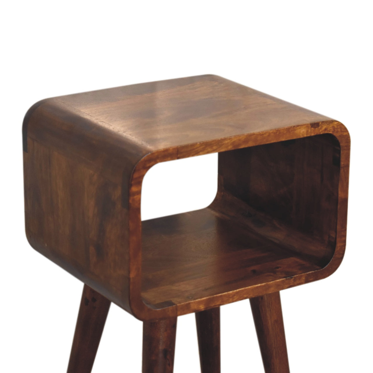 Mini Chestnut Curved Open Nightstand - Solid Mango Wood
