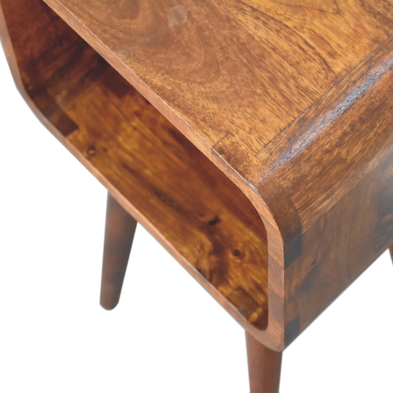 Mini Chestnut Curved Open Nightstand - Solid Mango Wood