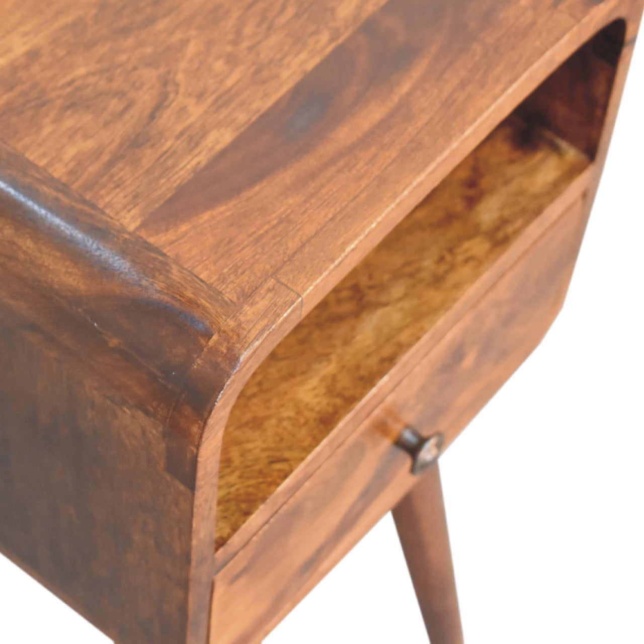 Mini Chestnut Curve Nightstand - Solid Mango Wood Open Slot