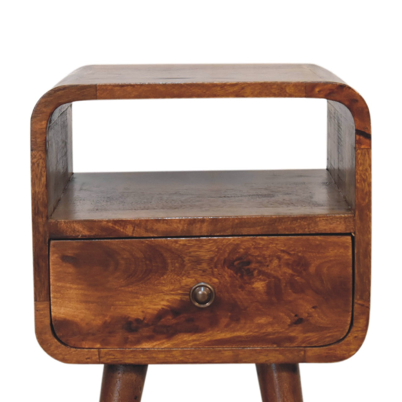 Mini Chestnut Curve Nightstand - Solid Mango Wood Open Slot