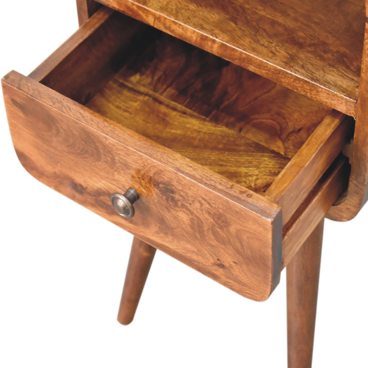 Mini Chestnut Curve Nightstand - Solid Mango Wood Open Slot