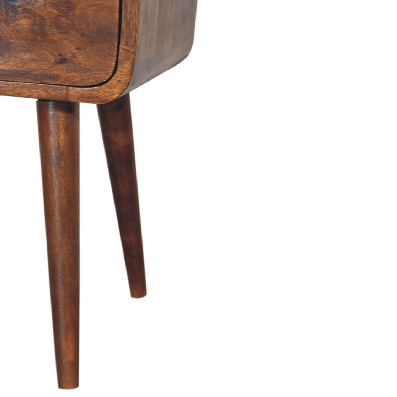 Mini Chestnut Curve Nightstand - Solid Mango Wood Open Slot