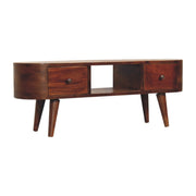 Chestnut Round Coffee Table - Solid Mango Wood with 2 Drawers