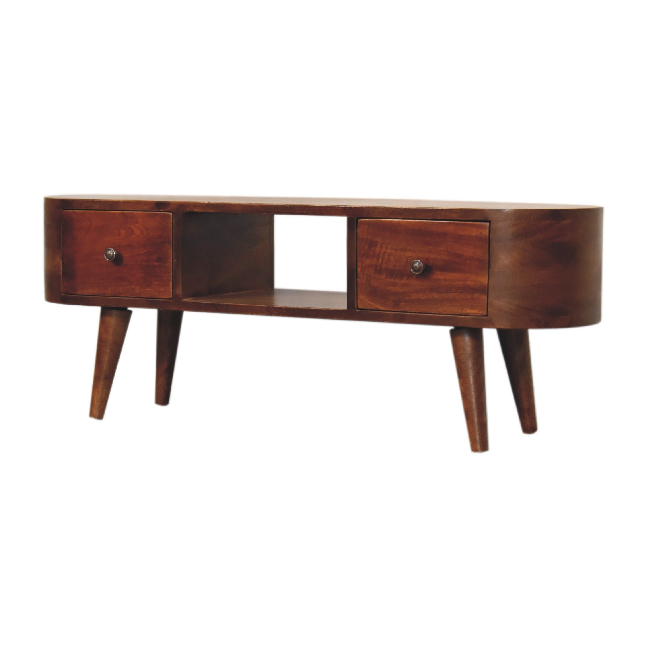 Chestnut Round Coffee Table - Solid Mango Wood with 2 Drawers
