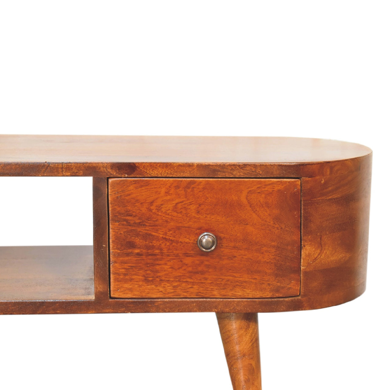 Chestnut Round Coffee Table - Solid Mango Wood with 2 Drawers