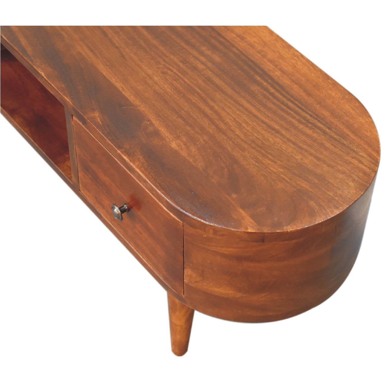 Chestnut Round Coffee Table - Solid Mango Wood with 2 Drawers