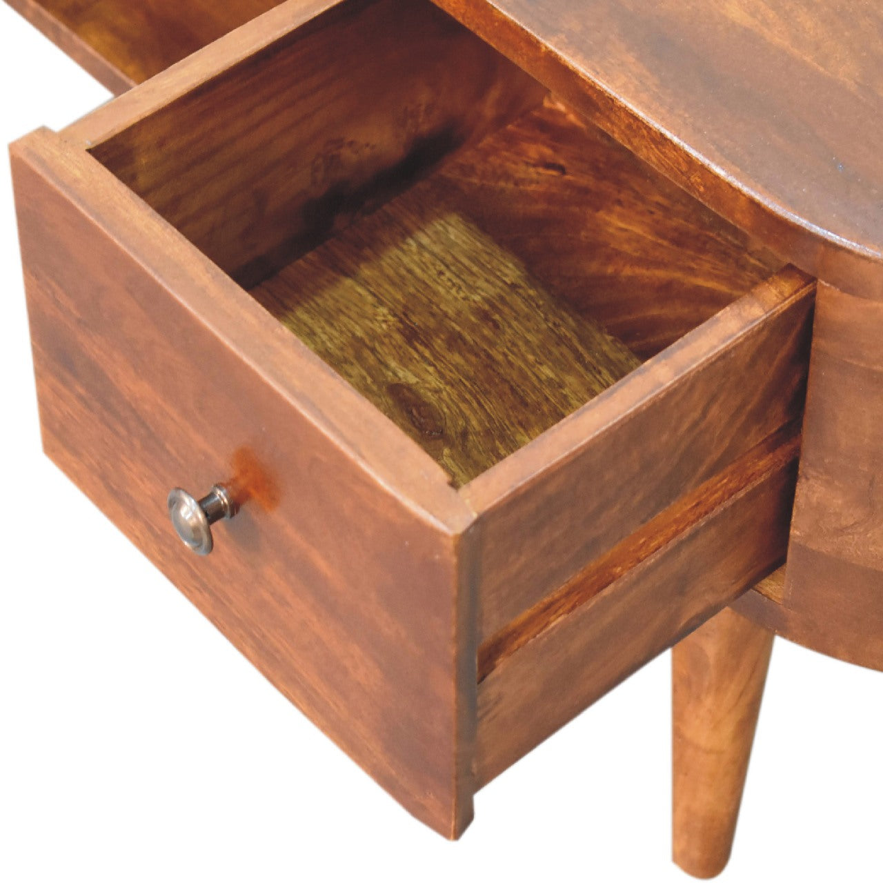 Chestnut Round Coffee Table - Solid Mango Wood with 2 Drawers