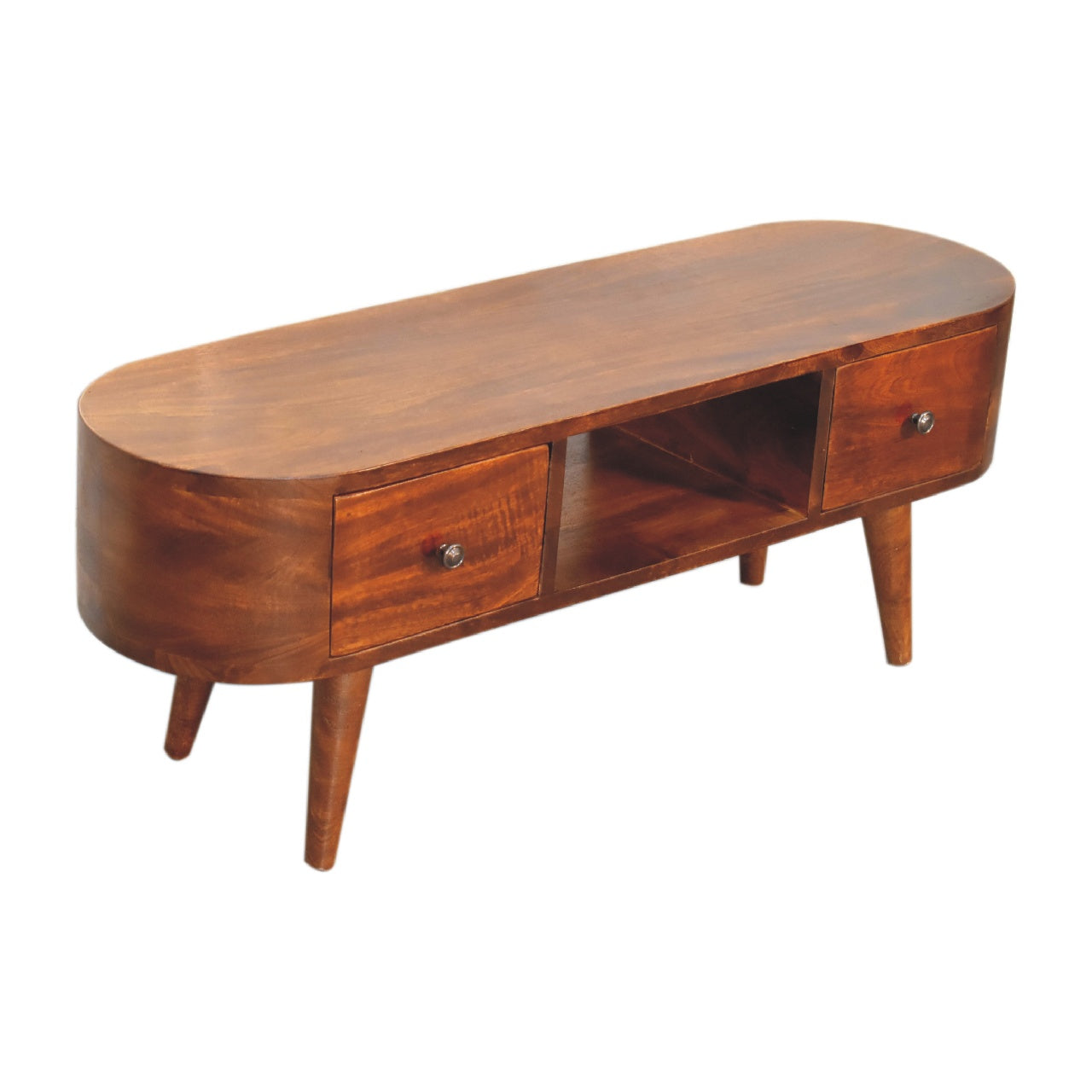 Chestnut Round Coffee Table - Solid Mango Wood with 2 Drawers