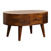 Mini Solid Mango Wood Coffee Table - Chestnut Finish 2 Drawers