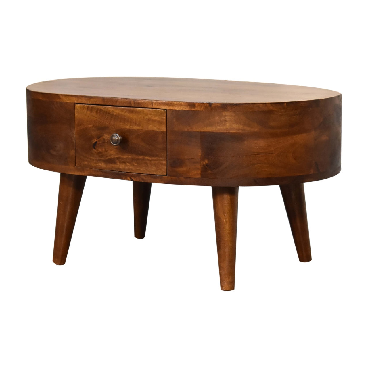 Mini Solid Mango Wood Coffee Table - Chestnut Finish 2 Drawers