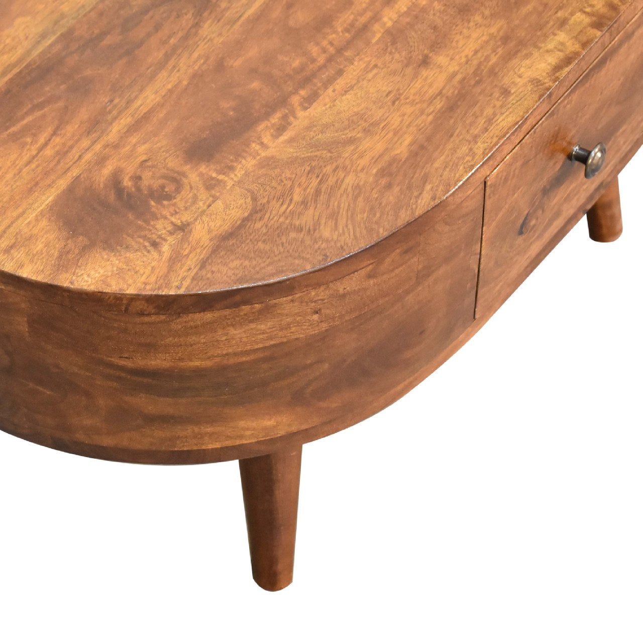 Mini Solid Mango Wood Coffee Table - Chestnut Finish 2 Drawers