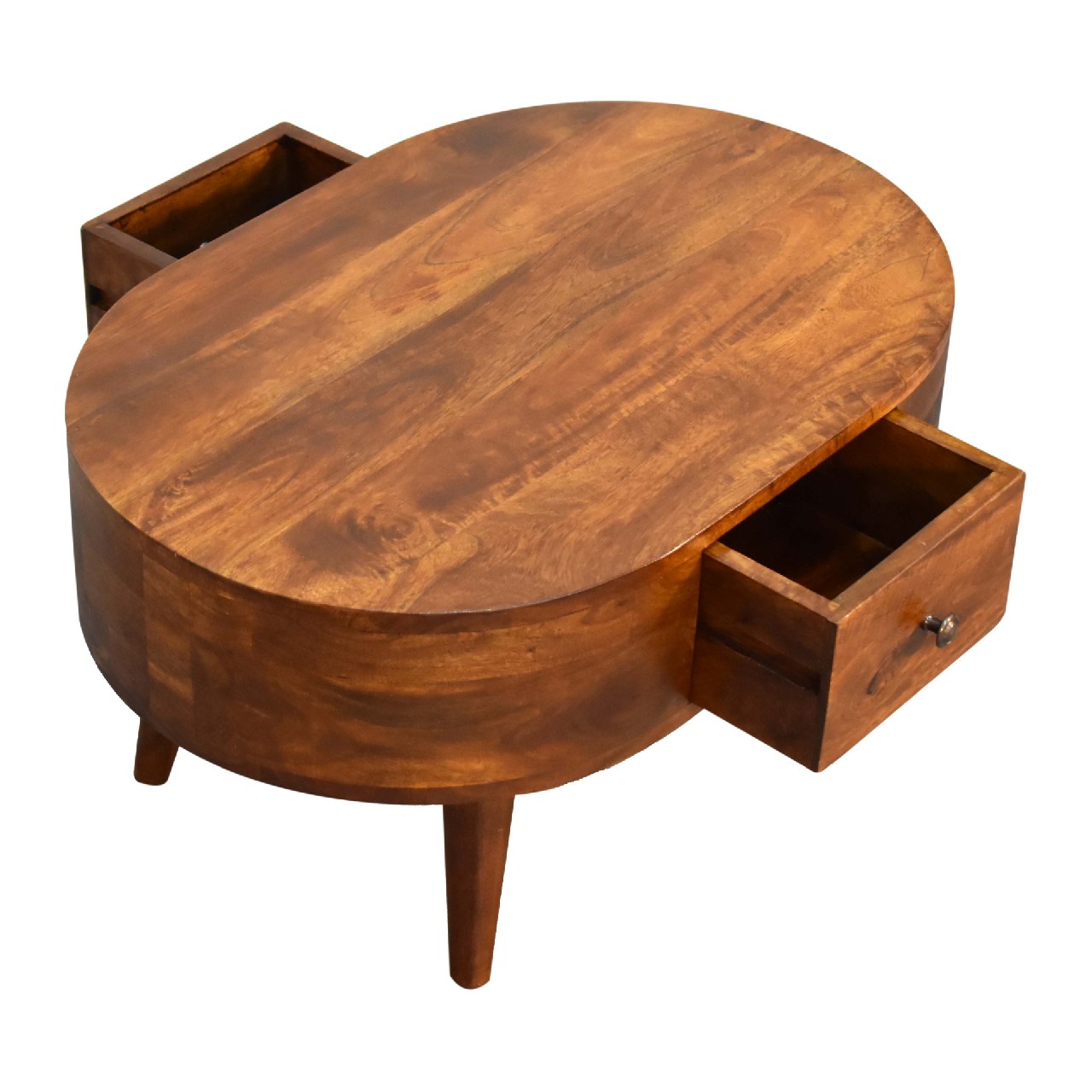 Mini Solid Mango Wood Coffee Table - Chestnut Finish 2 Drawers