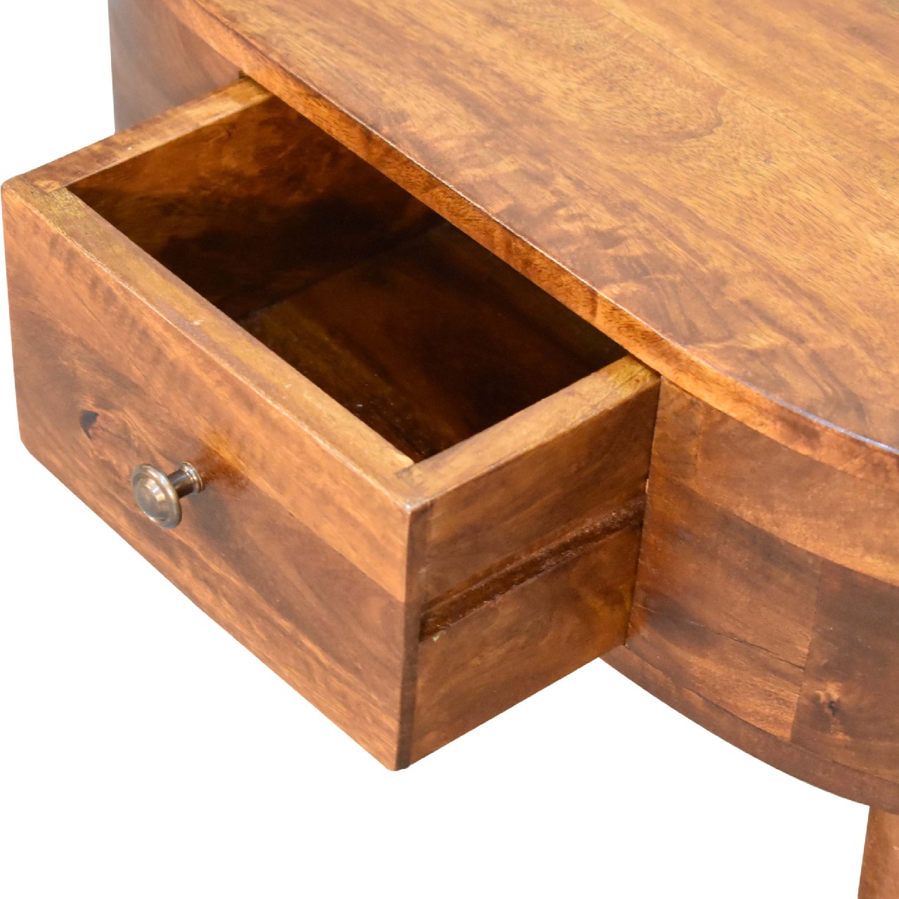 Mini Solid Mango Wood Coffee Table - Chestnut Finish 2 Drawers