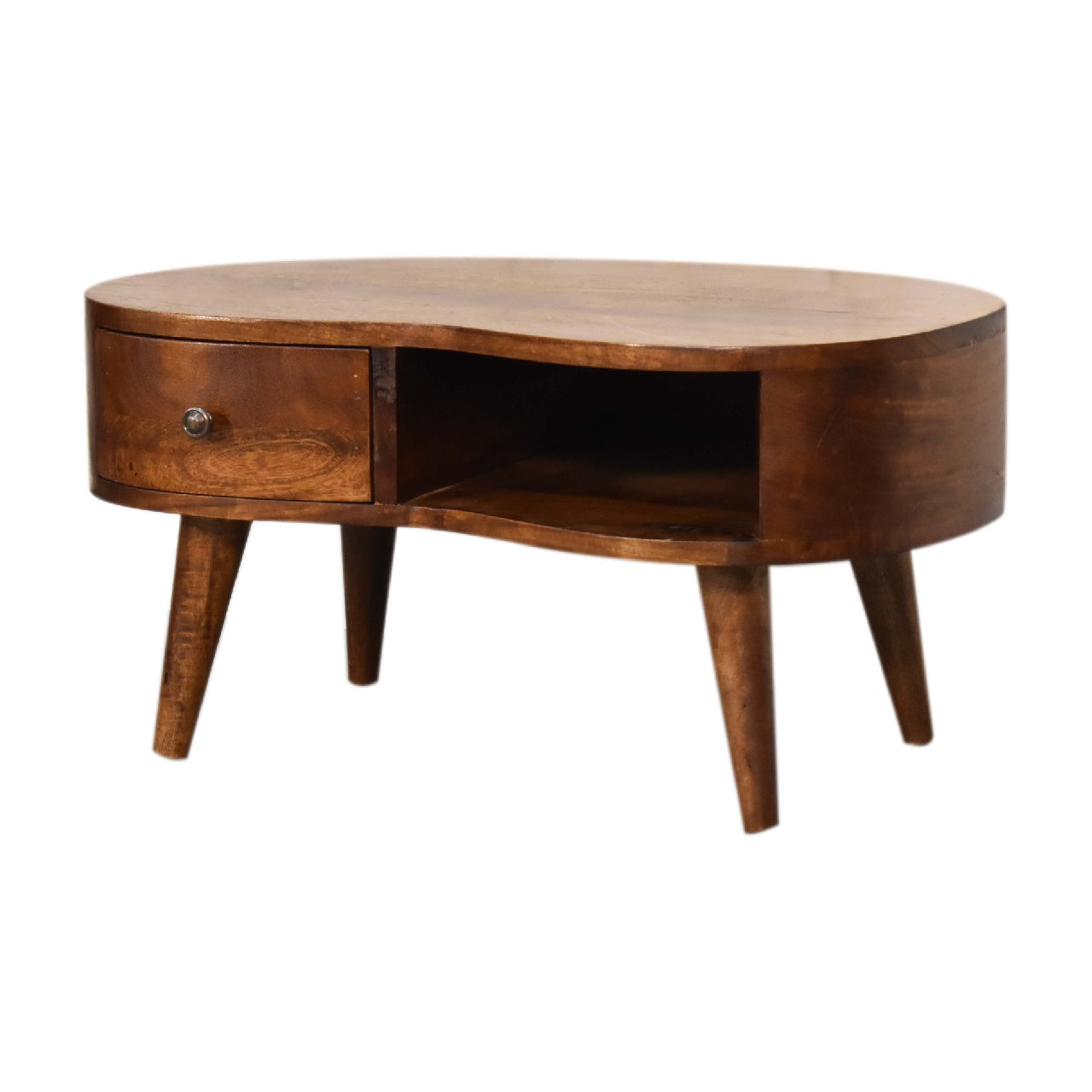Mini Chestnut Wave Coffee Table - Solid Mango Wood 1-Drawer