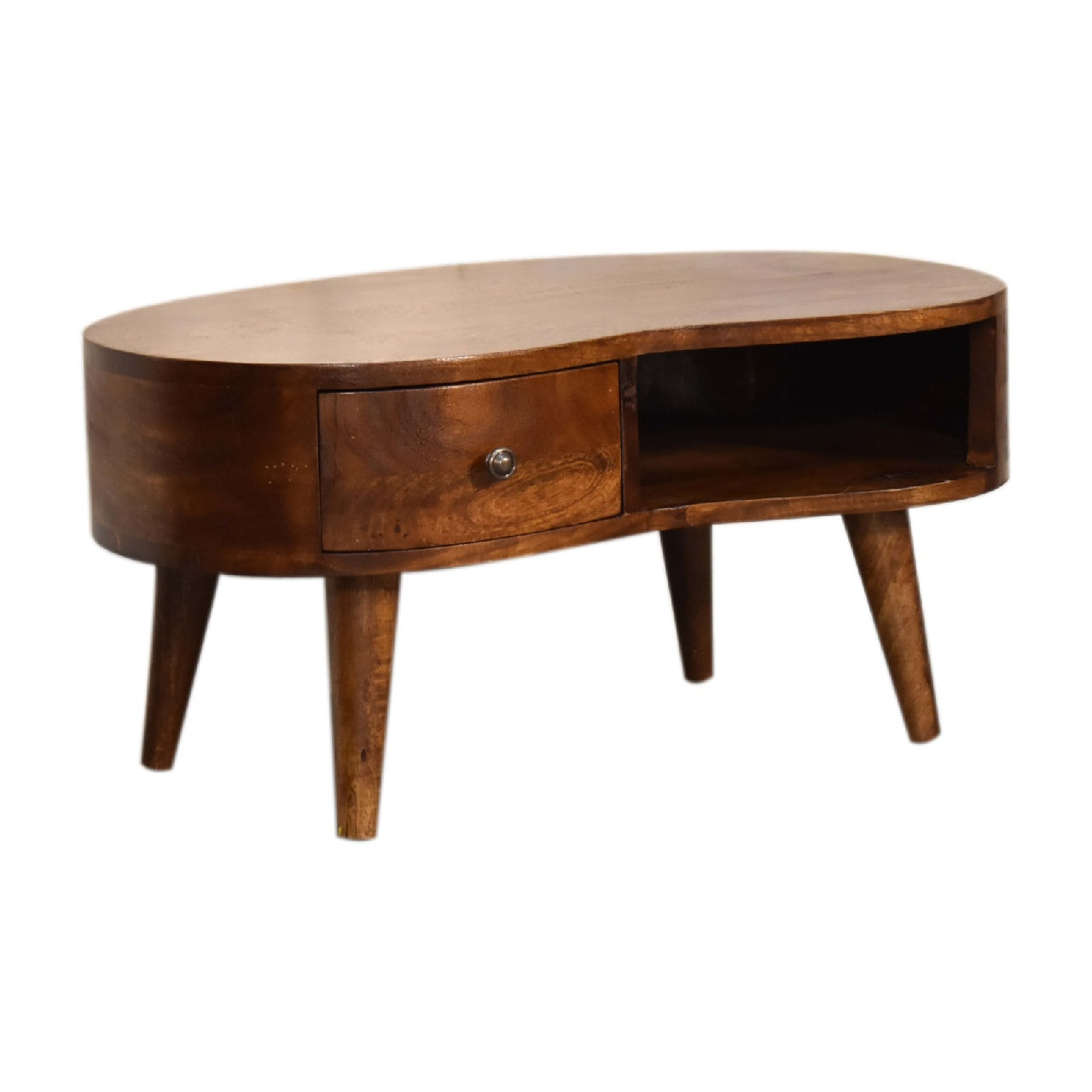 Mini Chestnut Wave Coffee Table - Solid Mango Wood 1-Drawer