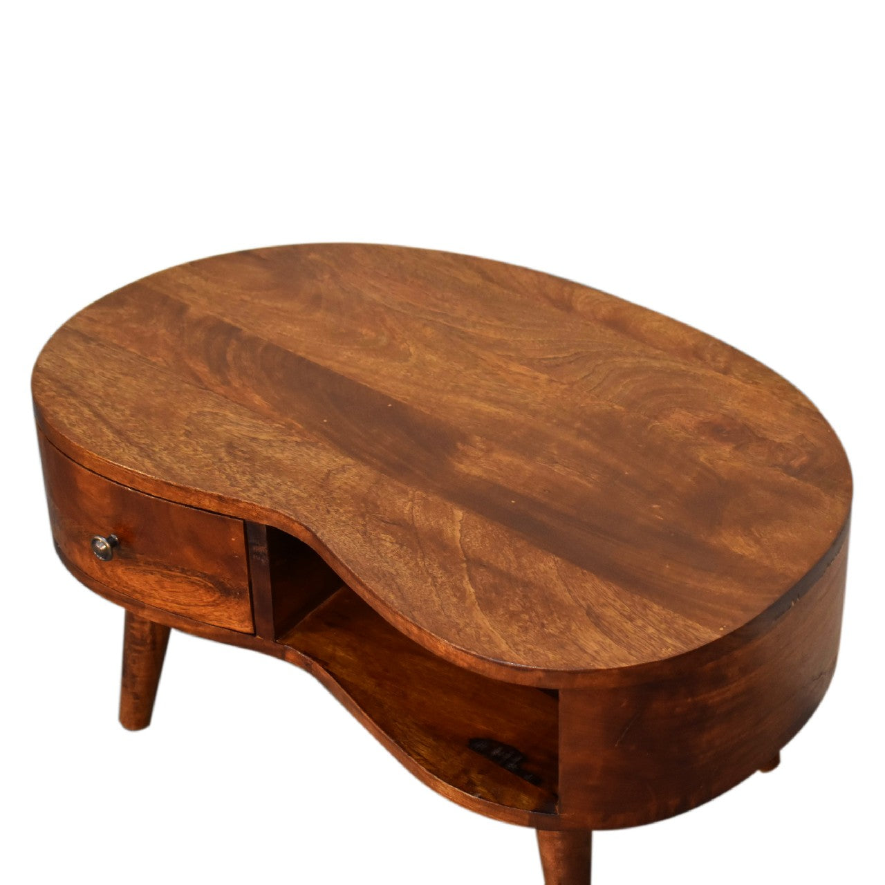 Mini Chestnut Wave Coffee Table - Solid Mango Wood 1-Drawer