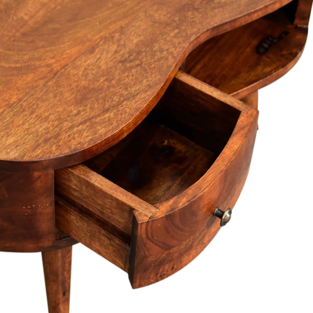 Mini Chestnut Wave Coffee Table - Solid Mango Wood 1-Drawer