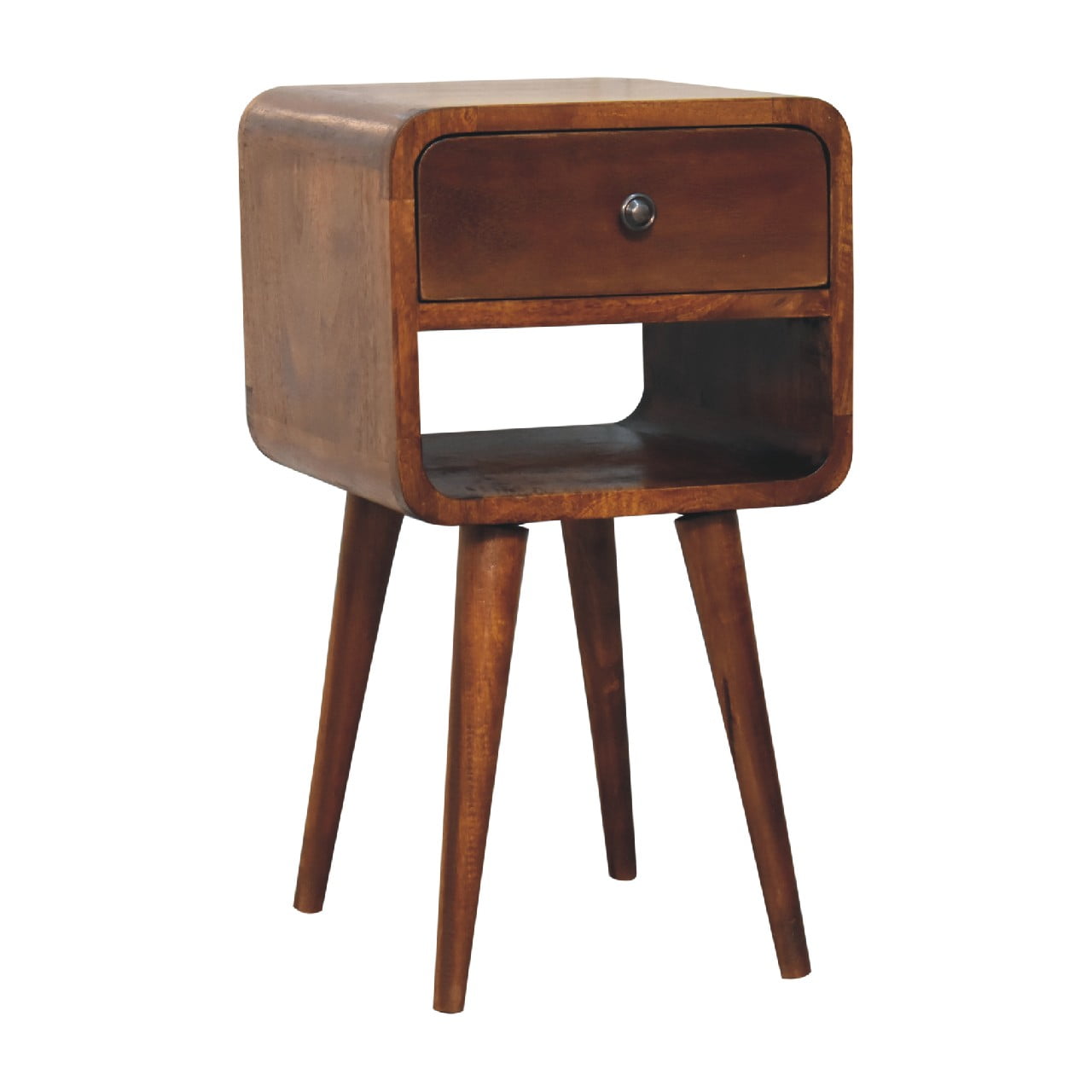 Mini Chestnut Curve Nightstand - Solid Mango Wood with Drawer