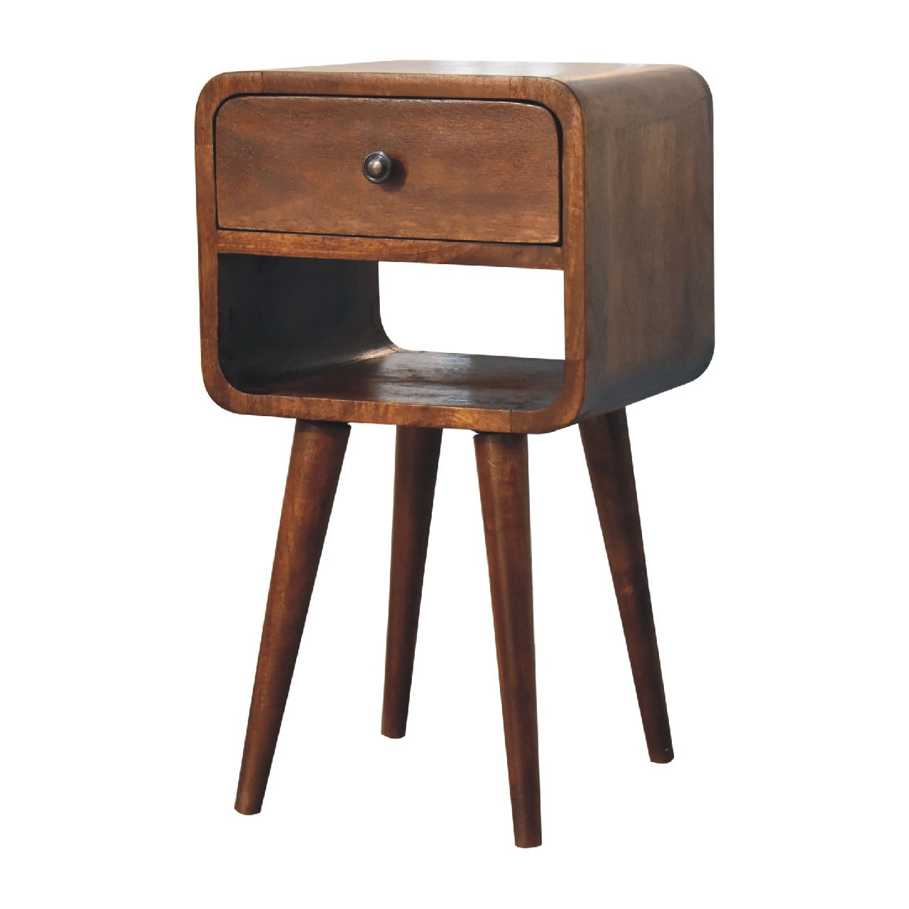 Mini Chestnut Curve Nightstand - Solid Mango Wood with Drawer