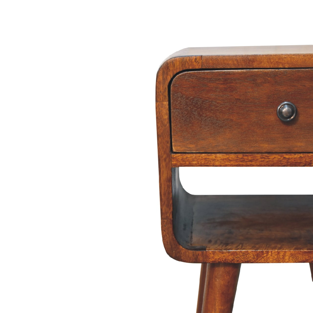 Mini Chestnut Curve Nightstand - Solid Mango Wood with Drawer