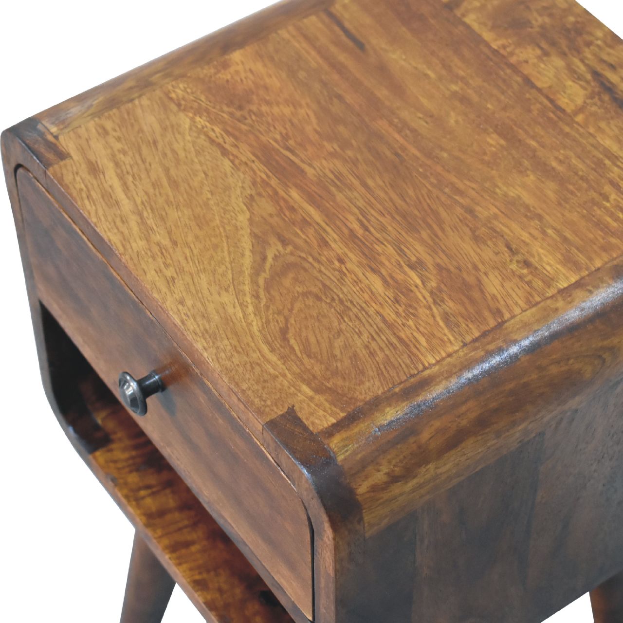 Mini Chestnut Curve Nightstand - Solid Mango Wood with Drawer