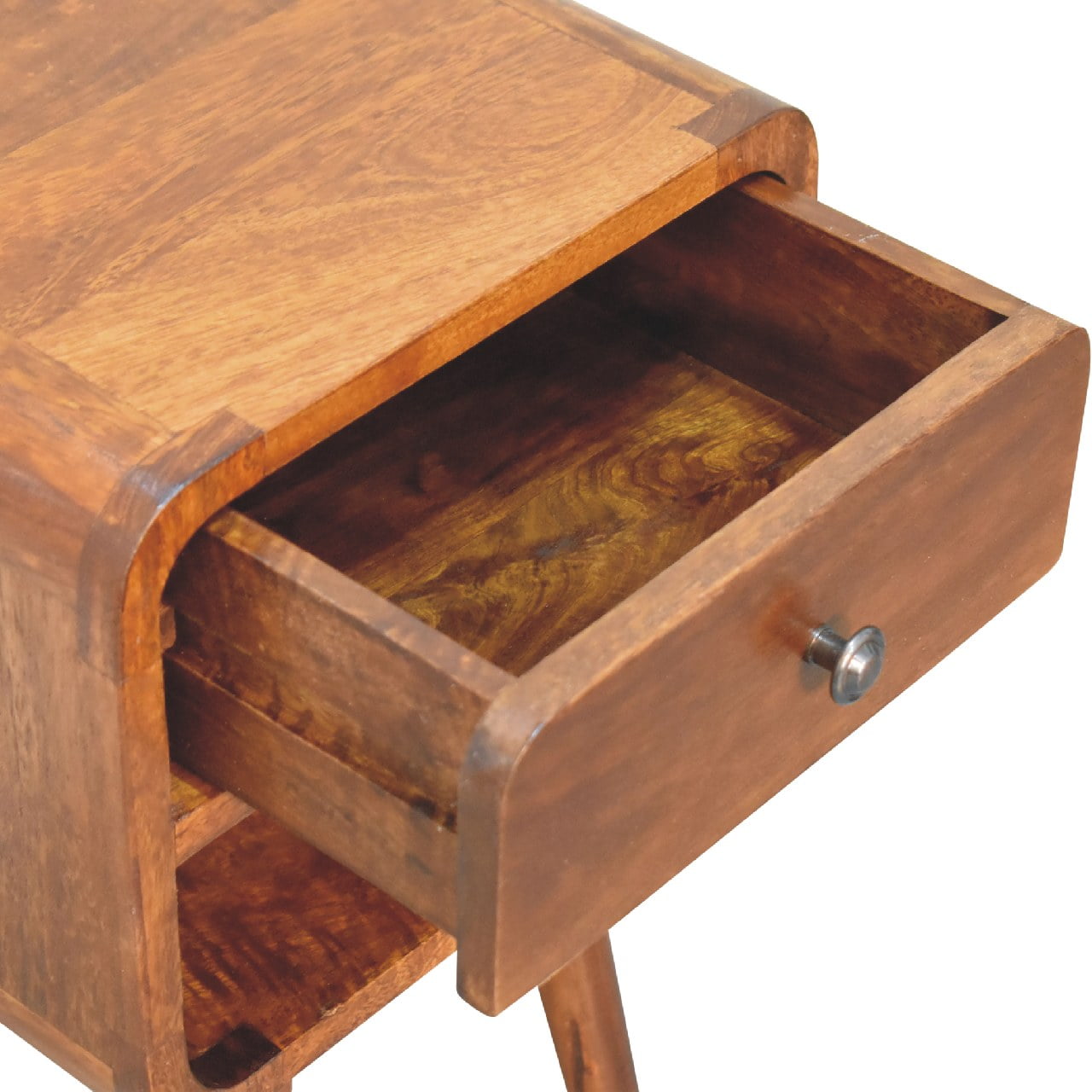 Mini Chestnut Curve Nightstand - Solid Mango Wood with Drawer