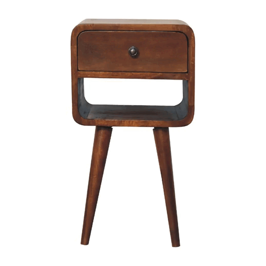 Mini Chestnut Curve Nightstand - Solid Mango Wood with Drawer