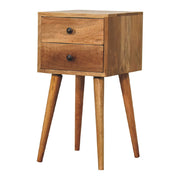 Mini 2-Drawer Solid Mango Wood Nightstand - Oak-ish Finish