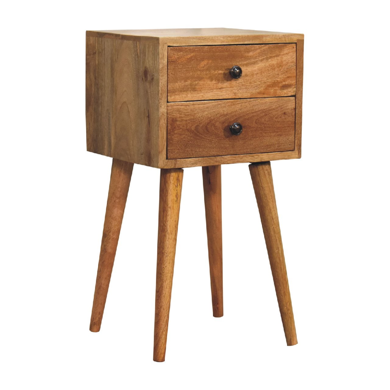 Mini 2-Drawer Solid Mango Wood Nightstand - Oak-ish Finish