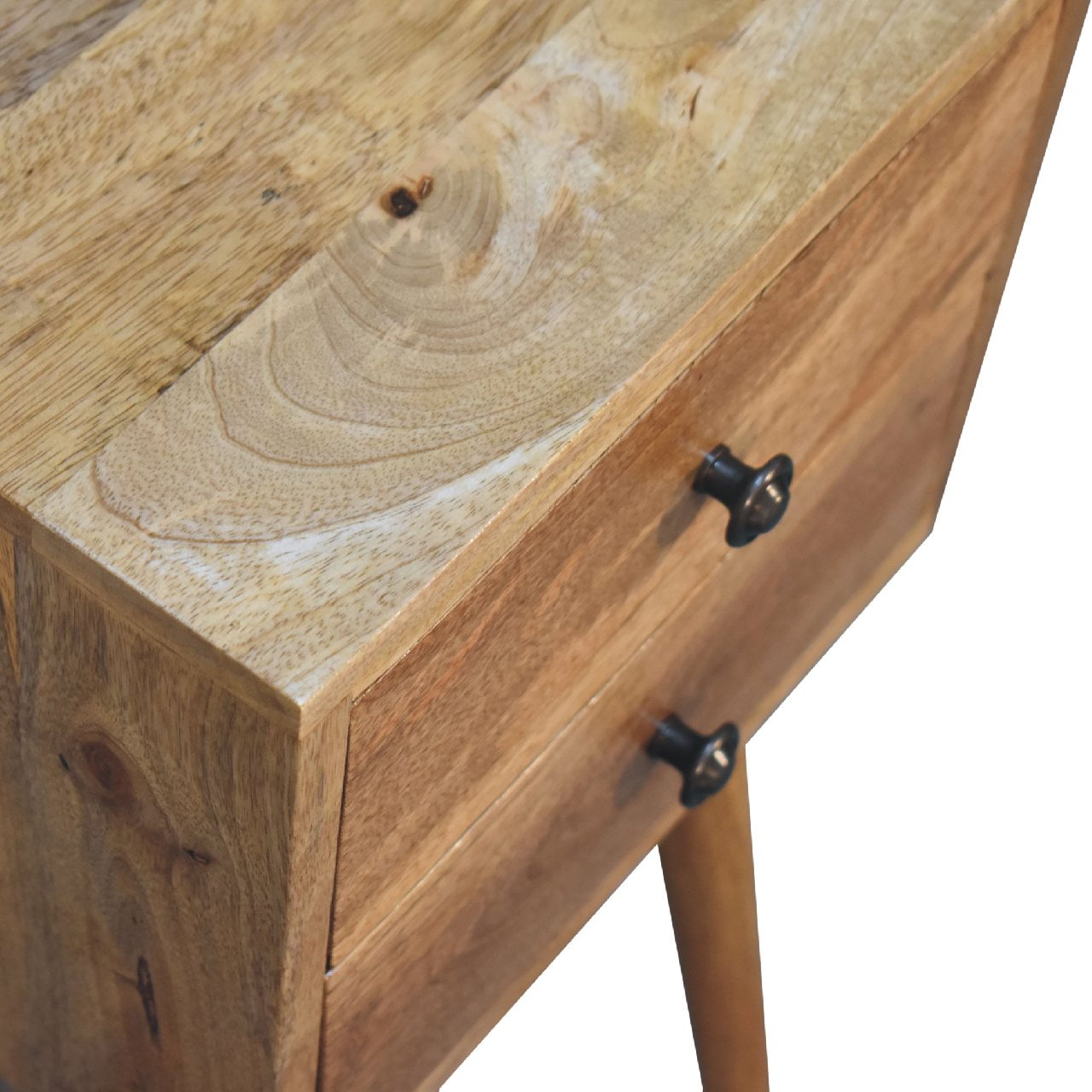 Mini 2-Drawer Solid Mango Wood Nightstand - Oak-ish Finish