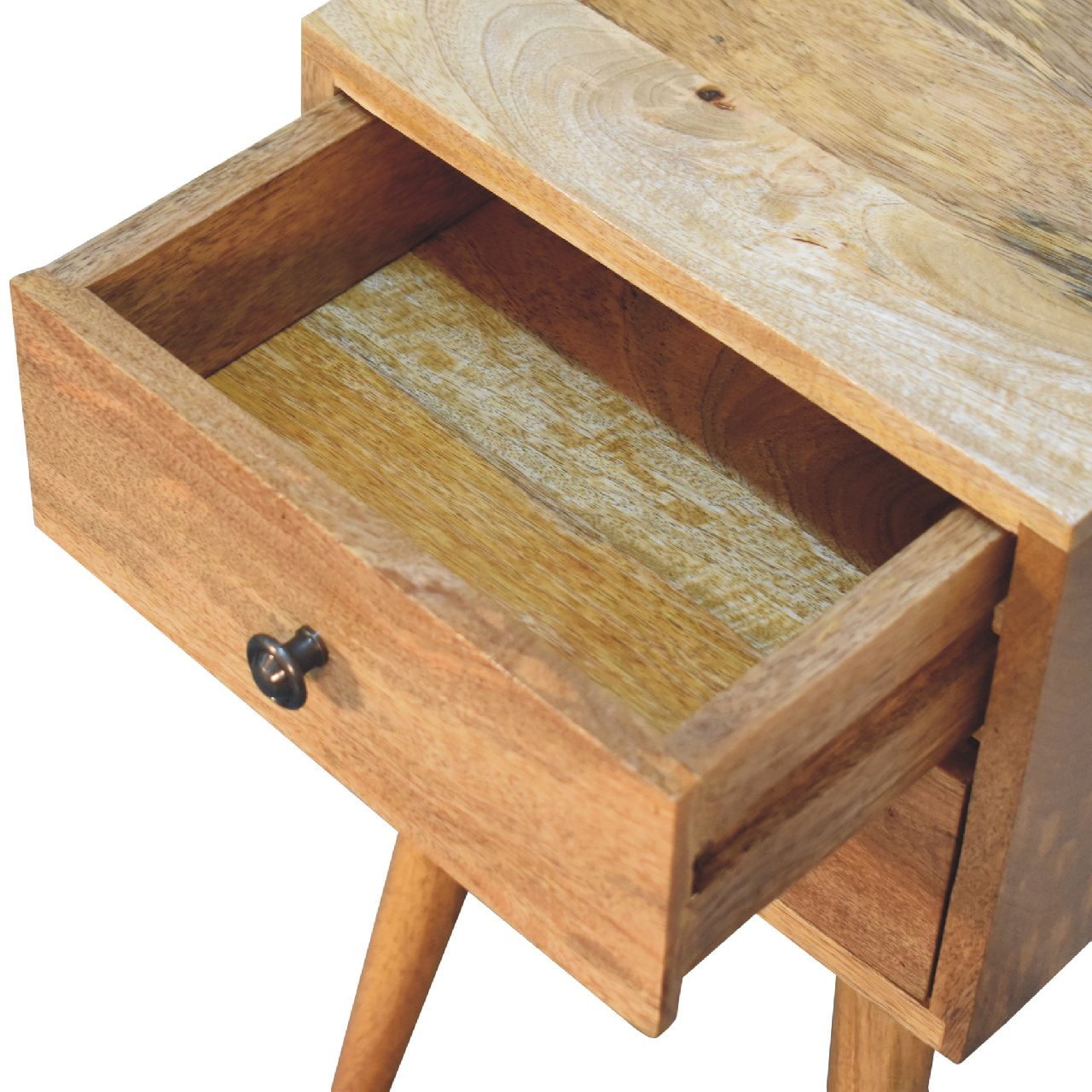 Mini 2-Drawer Solid Mango Wood Nightstand - Oak-ish Finish