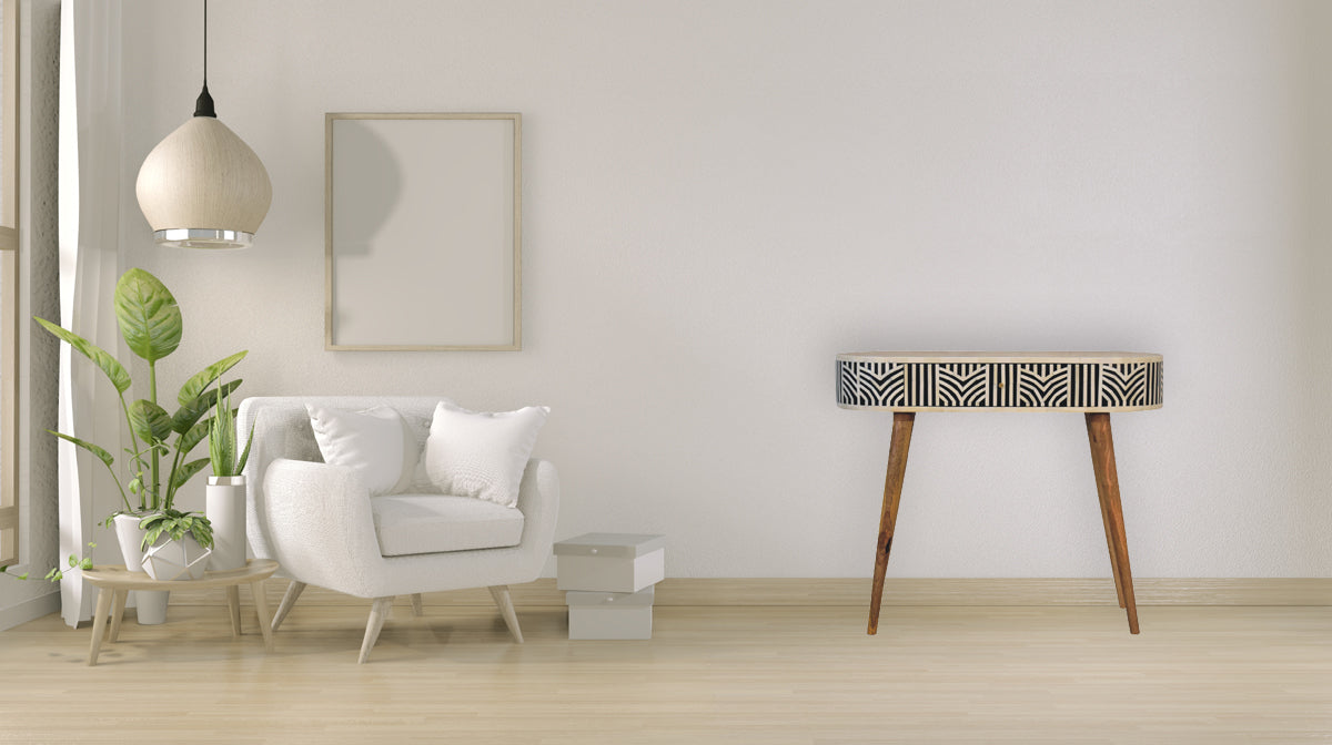Edessa Bone Inlay Console Table - Solid Mango Wood Nordic Style